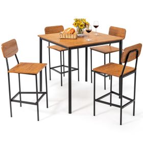 5 Pieces Industrial Dining Table Set With Counter Height Table And 4 Bar Stools (Option: Walnut)