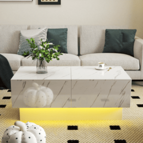 Coffee Table With Sliding Tabletop, Center Table With Hidden Storage Compartment, Extendable Table For Living Room (Color: White)