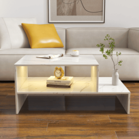 Coffee Table With Unique Architectural Shape (Color: White)
