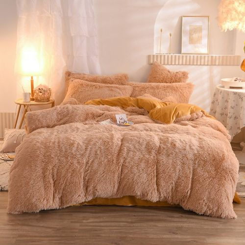 Luxury Thick Fleece Duvet Cover Queen King Winter Warm Bed Quilt Cover Pillowcase Fluffy Plush Shaggy Bedclothes Bedding Set Winter Body Keep War