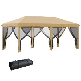 Outsunny 10' X 20' Pop Up Canopy Tent With Netting, Heavy Duty Instant Sun Shelter, Large Tents For (Color: Beige)