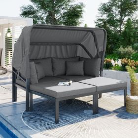 TOPMAX 3-Piece Patio Daybed With Retractable Canopy Outdoor Metal Sectional Sofa Set Sun Lounger Wit (Option: Gray)
