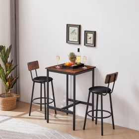 Bar Table Set With 2 Stools, PU Seat   Backrest, Rustic Brown, 23.62 W X 35 H (Option: Rustic Brown)