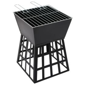 vidaXL 2-in-1 Fire Pit and BBQ 34x34x48 cm Steel (Option: as picture)