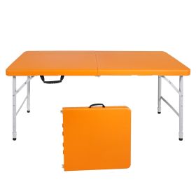 4ft Orange Portable Folding Table Indoor&Outdoor Maximum Weight 135KG Foldable Table For Camping (Color: Orange)