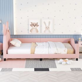 Single Cushioned Sofa Bed With Cardboard Ear Shaped Headboard (Color: Pink)
