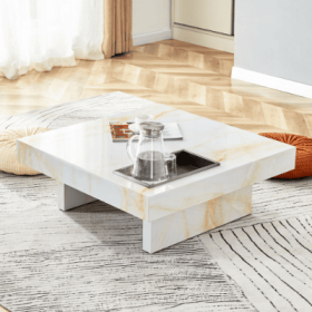 A Modern And Practical Coffee Table With Imitation Marble Patterns, Made Of MDF Material. The Fusion Of Elegance And Natural Fashion 31.4X 31.4X1 (Color: White)