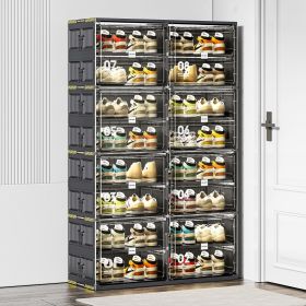 16 Grids Holds 32 Pairs Extra-Large Stable Shoe Organizer With Magnetic Doors (Color: Black)