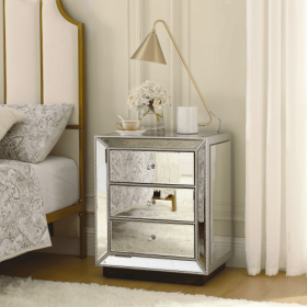 W 22X D 16  X 26.8  Silver Mirror Three Drawer Cabinet (Color: Silver)