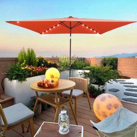 10x6.5ft Rectangular Patio Solar LED Umbrella With Crank And Push Button Tilt (Option: Light Brick Red)