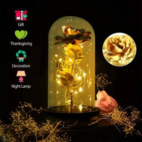 Foil Rose LED String Light Rose Fairy Lamp with Glass Dome for Valentines' Day Wedding Birthday (Option: as picture)