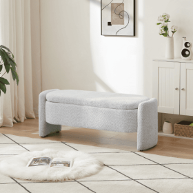 Ottoman Oval Storage Bench 3D Lamb Fleece Fabric Bench With Large Storage Space For The Living Room, Entryway And Bedroom (Option: Gray)