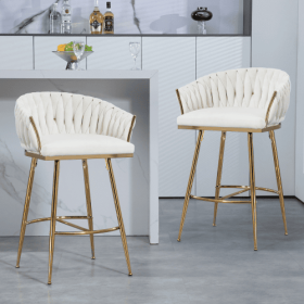 26 Counter Height Bar Stools Velvet Kitchen Island Counter Bar Stool With Hand- Wave Back,golden Chromed Base And Footrest (Color: Beige)