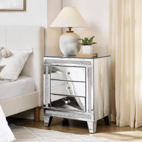 21.5 Inch X15.8 InchX26.8 InchSilver Mirror Three Drawer Cabinet,Multi Functional Storage Cabinet (Color: Silver)
