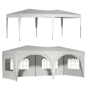 10'X20' EZ Pop Up Canopy Tent With 6 Sidewalls  Carry Bag (Color: White)