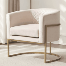 Upholstered Velvet Chair Gold Metal Bracket, Medieval Living Room Office Tea Room Lounge Chair With Curved Backrest (Color: White)