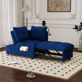 1 Versatile Foldable Sofa Bed In 3 Lengths, Modern Sofa Sofa Sofa Velvet Pull-out Bed, Loveseat Sofa Adjustable Back And With USB Port And Swivel (Color: Blue)