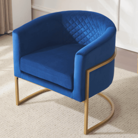 Upholstered Velvet Chair Gold Metal Bracket, Medieval Living Room Office Tea Room Lounge Chair With Curved Backrest (Color: Blue)