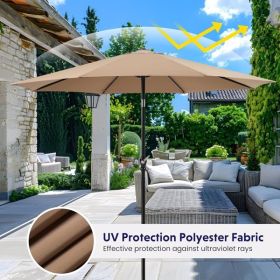 9-foot Outdoor Terrace Sunshade With 8 Ribs, Desktop Sunshade With Button Tilt Crank, UV Resistant And Waterproof, Suitable For Garden Deck, Back (Color: Khaki)