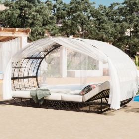 GO 90.55 Outdoor Patio Daybed With Curtain, Sunbed With Cushion And Colorful Pillow, Wicker Lounge (Option: BeigeBlack)