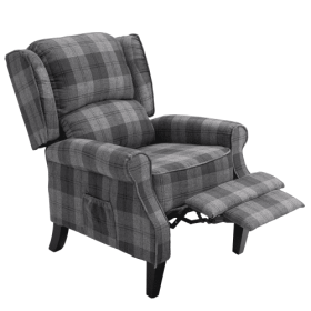 Vintage Armchair Sofa Comfortable Upholstered Leisure Chair  Recliner Chair For Living Room Grey Check (Color: Grey)