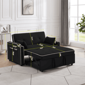 Sofa Bed, 3 In 1 Convertible Sofa Chair Bed, Adjustable Backrest Chair, Chaise Lounge With USB Ports, Cup Holder, Side Pocket,BLACK (Color: Black)
