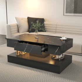 6.93IN High LED Coffee Table,Modern Coffee Table For Living Room,Living Room Tables,Large Living Room Furniture,LED Lights (Color: Black)