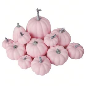 12PCS Artificial Pumpkins Pink Faux Pumpkins Decoration for Home Farmhouse Harvest Festival Decor Photo Props (Option: as picture)