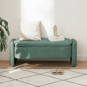 Ottoman Oval Storage Bench 3D Lamb Fleece Fabric Bench With Large Storage Space For The Living Room, Entryway And Bedroom (Option: Dark Green)