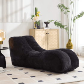 Creative Bean Bag Sofa Chair For Adults Filled With High-quality Sponge That Is Plump And Elastic Fitting The Curves Of The Human Body And Provid (Color: Black)