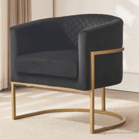 Upholstered Velvet Chair Gold Metal Bracket, Medieval Living Room Office Tea Room Lounge Chair With Curved Backrest (Color: Black)