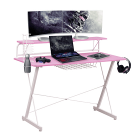 Techni Sport TS 200 Carbon Computer Gaming Desk With Shelving (Color: Pink)