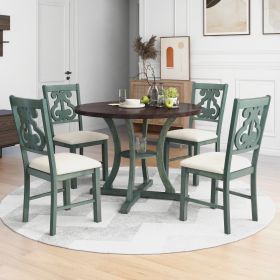 TREXM 5-Piece Round Dining Set With Fabric Chairs & Special-shaped Legs (Option: Antique Blue)